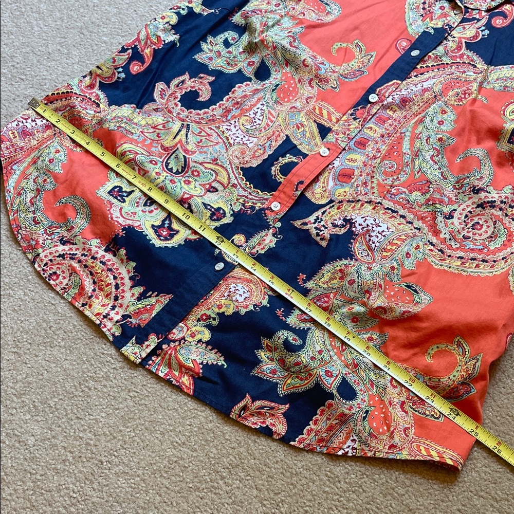 Ralph Lauren Women’s Vibrant Orange Black Paisley Buttondown Blouse Top Size 1X - Picture 9 of 12